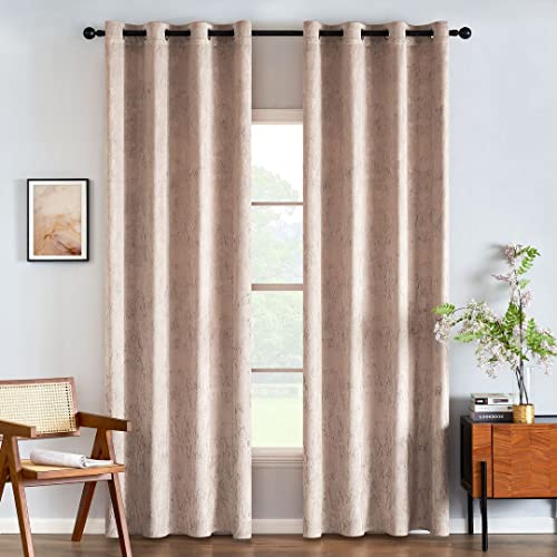 EMEMA Samtvorhänge Vorhang Blickdicht Vorhänge mit Ösen Gardinen Deko Ösenvorhang Dekoschal Dekogardinen für Schlafzimmer Wohnzimmer 2er Set 140 x 215 cm(B x H) Beige von EMEMA