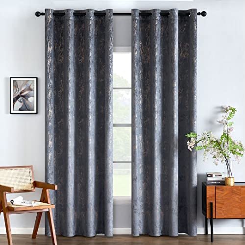 EMEMA Samtvorhänge Vorhang Blickdicht Vorhänge mit Ösen Gardinen Deko Ösenvorhang Dekoschal Dekogardinen für Schlafzimmer Wohnzimmer 2er Set 140 x 215 cm(B x H) Grau von EMEMA