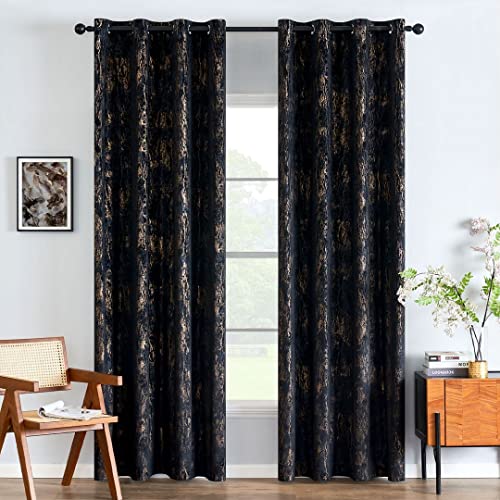 EMEMA Samtvorhänge Vorhang Blickdicht Vorhänge mit Ösen Gardinen Deko Ösenvorhang Dekoschal Dekogardinen für Schlafzimmer Wohnzimmer 2er Set 140 x 215 cm(B x H) Schwarz von EMEMA