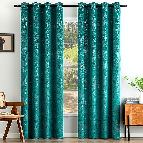 EMEMA Samtvorhänge Vorhang Blickdicht Vorhänge mit Ösen Gardinen Deko Ösenvorhang Dekoschal Dekogardinen für Schlafzimmer Wohnzimmer 2er Set 140 x 245 cm(B x H) Blu Verde von EMEMA