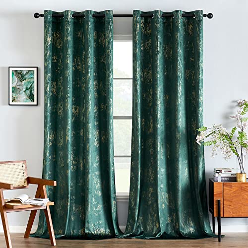 EMEMA Samtvorhänge Vorhang Blickdicht Vorhänge mit Ösen Gardinen Deko Ösenvorhang Dekoschal Dekogardinen für Schlafzimmer Wohnzimmer 2er Set 140 x 280 cm(B x H) Dunkelgrün von EMEMA