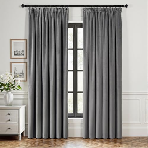 EMEMA Samtvorhang mit Kräuselband Grau Samt Gardinen Deko Blickdichte Vorhänge 2er Set, Schöne Dicke und Schwere Wohnzimmer Schlafzimmer Verdunkelung Thermovorhang Samt kräuselband, H225xB140 cm EMEMA Samtvorhang mit Kräuselband Grau Samt Gardinen Deko Blickdichte Vorhänge 2er Set, Schöne Dicke und Schwere Wohnzimmer Schlafzimmer Verdunkelung Thermovorhang Samt kräuselband, H225xB140 cm von EMEMA