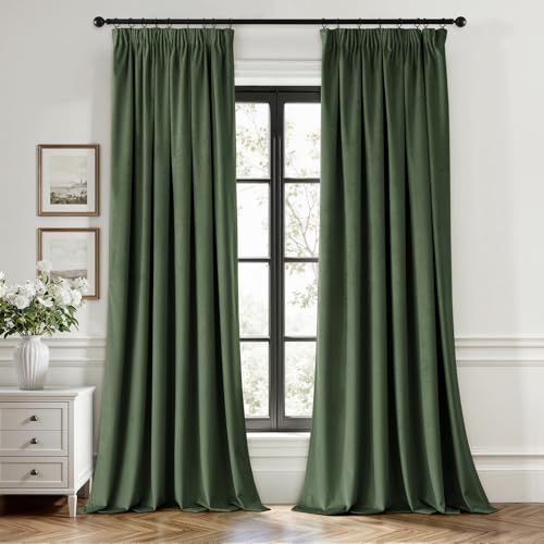 EMEMA Samtvorhang mit Kräuselband MatchaGrün Samt Gardinen Deko Blickdichte Vorhänge 2er Set, Schöne Dicke und Schwere Wohnzimmer Schlafzimmer Verdunkelung Thermovorhang Samt kräuselband, H300xB140 cm von EMEMA