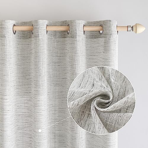 EMEMA Leinen Gardinen Vorhang mit Ösen Wohnzimmer Modern Leinenvorhang Vorhänge Leinenoptik Kinderzimmer Gardine Küche Schlafzimmer 2er Set 140x245cm (B x H) Grau-Weiß von EMEMA