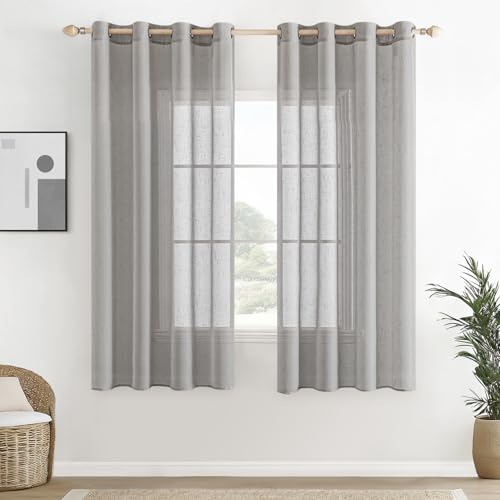 EMEMA Voile Vorhang Sheer Leinenvorhang Transparente Leinen Gardinen Ösenschal Wohnzimmer Wohnzimmer Modern 2er Set Fensterschal Dekoschal Schlafzimmer mit Ösen 140 x 160cm (B x H) Hellgrau von EMEMA