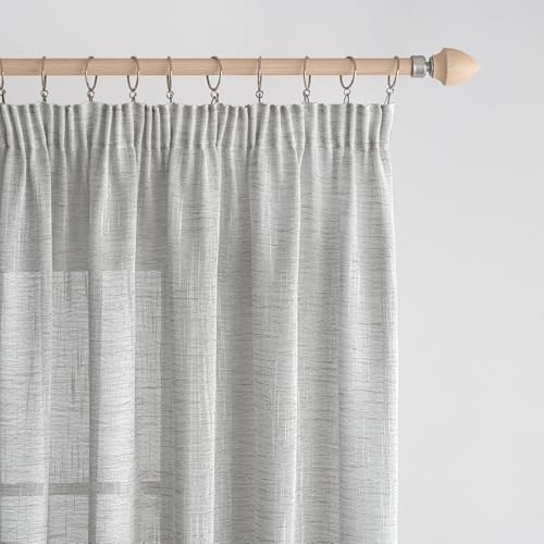 EMEMA Voile Vorhang Sheer Leinenvorhang mit Kräuselband Transparente Transparente Leinen Gardinen Wohnzimmer 2er Set Fensterschal Dekoschal Schlafzimmer 140 x 225cm (B x H) Weiß Grau von EMEMA