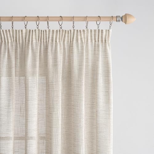 EMEMA Voile Vorhang Sheer Leinenvorhang mit Kräuselband Transparente Transparente Leinen Gardinen Wohnzimmer 2er Set Fensterschal Dekoschal Schlafzimmer 140 x 225cm (B x H) Weißer Reis von EMEMA
