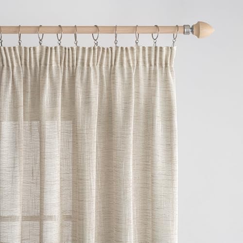 EMEMA Voile Vorhang Sheer Leinenvorhang mit Kräuselband Transparente Transparente Leinen Gardinen Wohnzimmer 2er Set Fensterschal Dekoschal Schlafzimmer 140 x 245cm (B x H) Bräunlich Weiß von EMEMA