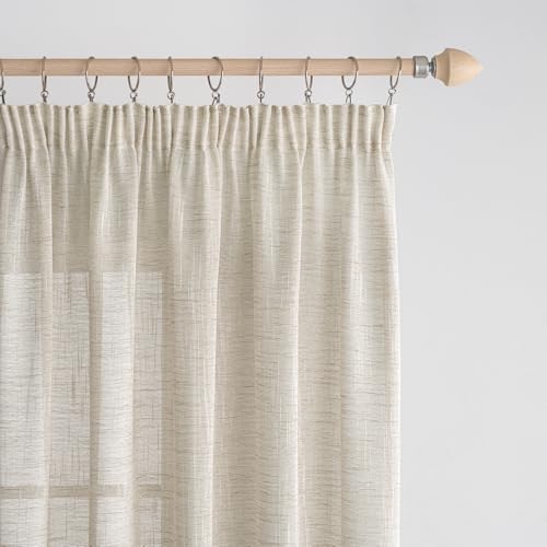 EMEMA Voile Vorhang Sheer Leinenvorhang mit Kräuselband Transparente Transparente Leinen Gardinen Wohnzimmer 2er Set Fensterschal Dekoschal Schlafzimmer 140 x 245cm (B x H) Weiß von EMEMA
