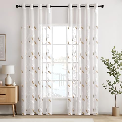 EMEMA Voile Vorhang Wohnzimmer mit Ösen Transparente Blätter Muster Schöne Stickerei Gardinen Fenster Vorhang 2er Set Modern Schlafzimmer Vorhänge Jeder H 160 X B 140 cm Blätter Beige EMEMA Voile Vorhang Wohnzimmer mit Ösen Transparente Blätter Muster Schöne Stickerei Gardinen Fenster Vorhang 2er Set Modern Schlafzimmer Vorhänge Jeder H 160 X B 140 cm Blätter Beige von EMEMA