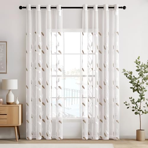 EMEMA Voile Vorhang Wohnzimmer mit Ösen Transparente Blätter Muster Schöne Stickerei Gardinen Fenster Vorhang 2er Set Modern Schlafzimmer Vorhänge Jeder H 225 X B 140 cm Blätter Braun EMEMA Voile Vorhang Wohnzimmer mit Ösen Transparente Blätter Muster Schöne Stickerei Gardinen Fenster Vorhang 2er Set Modern Schlafzimmer Vorhänge Jeder H 225 X B 140 cm Blätter Braun von EMEMA