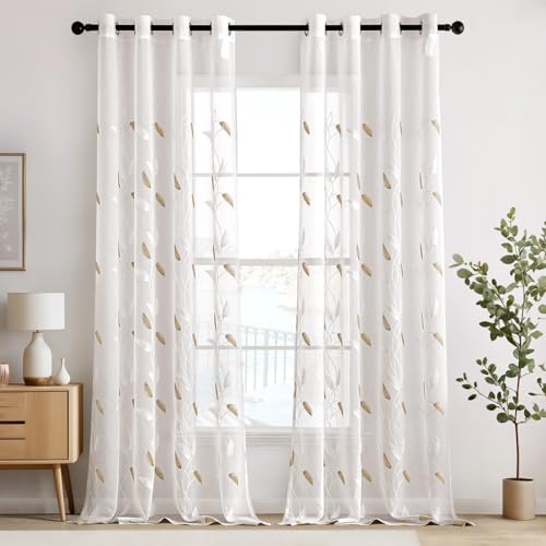 EMEMA Voile Vorhang Wohnzimmer mit Ösen Transparente Blätter Muster Schöne Stickerei Gardinen Fenster Vorhang 2er Set Modern Schlafzimmer Vorhänge Jeder H 260 X B 140 cm Blätter Beige EMEMA Voile Vorhang Wohnzimmer mit Ösen Transparente Blätter Muster Schöne Stickerei Gardinen Fenster Vorhang 2er Set Modern Schlafzimmer Vorhänge Jeder H 260 X B 140 cm Blätter Beige von EMEMA