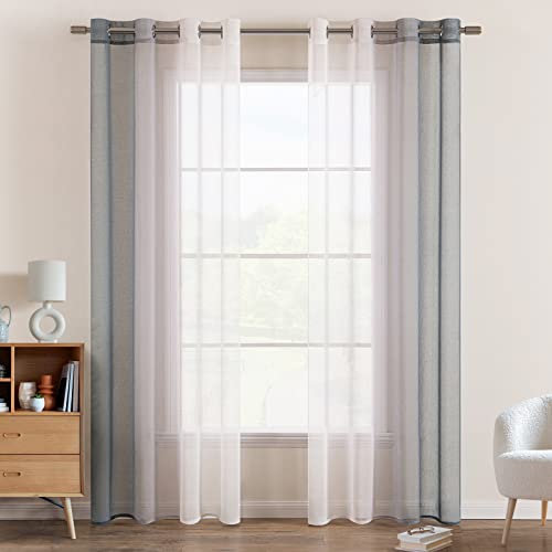 EMEMA Voile Vorhang Zweifarbiger Vorhang mit Ösen Transparente Gardine Ösenschal Fensterschal Lichtdurchlässig für Schlafzimmer 2er Set 140x145cm Grau von EMEMA