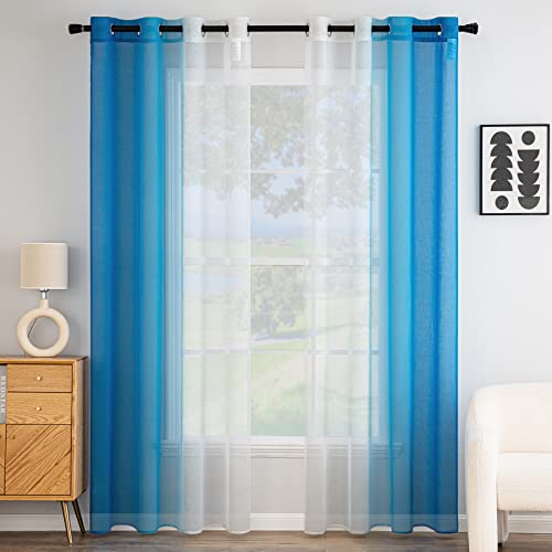 EMEMA Voile Vorhang Zweifarbiger Vorhang mit Ösen Transparente Gardine Ösenschal Fensterschal Lichtdurchlässig für Schlafzimmer 2er Set 140x175cm Dunkelblau von EMEMA