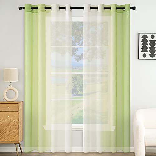 EMEMA Voile Vorhang Zweifarbiger Vorhang mit Ösen Transparente Gardine Ösenschal Fensterschal Lichtdurchlässig für Schlafzimmer 2er Set 140x175cm Grün von EMEMA