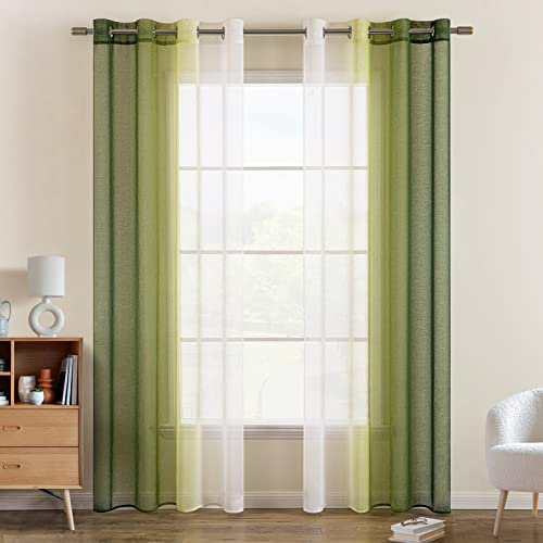 EMEMA Voile Vorhang Zweifarbiger Vorhang mit Ösen Transparente Gardine Ösenschal Fensterschal Lichtdurchlässig für Schlafzimmer 2er Set 140x175cm Olivergrün EMEMA Voile Vorhang Zweifarbiger Vorhang mit Ösen Transparente Gardine Ösenschal Fensterschal Lichtdurchlässig für Schlafzimmer 2er Set 140x175cm Olivergrün von EMEMA