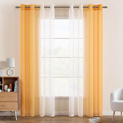 EMEMA Voile Vorhang Zweifarbiger Vorhang mit Ösen Transparente Gardine Ösenschal Fensterschal Lichtdurchlässig für Schlafzimmer 2er Set 140x175cm Orange von EMEMA