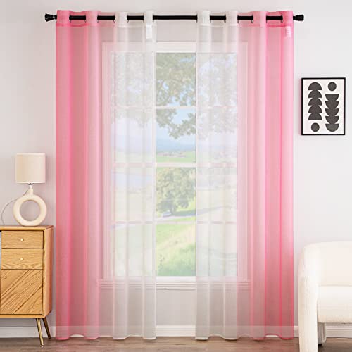 EMEMA Voile Vorhang Zweifarbiger Vorhang mit Ösen Transparente Gardine Ösenschal Fensterschal Lichtdurchlässig für Schlafzimmer 2er Set 140x225cm Rosa von EMEMA