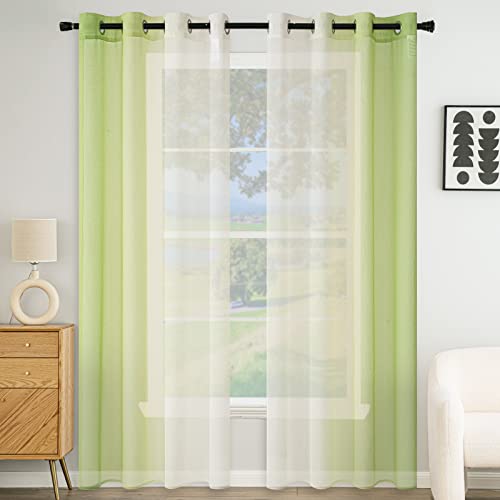 EMEMA Voile Vorhang Zweifarbiger Vorhang mit Ösen Transparente Gardine Ösenschal Fensterschal Lichtdurchlässig für Schlafzimmer 2er Set 140x260cm Grün von EMEMA