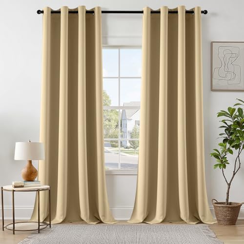EMEMA Vorhänge Cremebeige Blickdicht mit Ösen 245 CM Lang, Weiche Verdunklungsvorhänge von Räumen 2er Set Abdunkelnde Vorhänge für Wohnzimmer Schlafzimmer Blickdichte Ösenvorhänge Jeder H245 x B140 CM von EMEMA