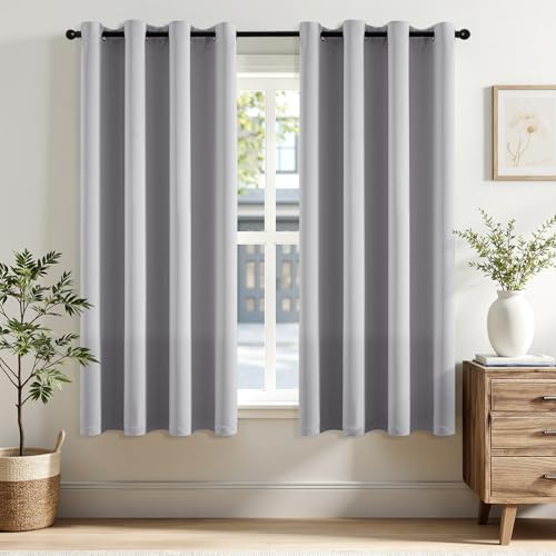 EMEMA Vorhänge Hellgrau Blickdicht mit Ösen 145 CM Lang, Weiche Verdunklungsvorhänge von Räumen, 2er Set Abdunkelnde Vorhänge für Wohnzimmer Schlafzimmer, Blickdichte Ösenvorhänge Jeder H145 x B140 CM von EMEMA