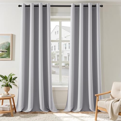 EMEMA Vorhänge Hellgrau Blickdicht mit Ösen 260 CM Lang, Weiche Verdunklungsvorhänge von Räumen, 2er Set Abdunkelnde Vorhänge für Wohnzimmer Schlafzimmer, Blickdichte Ösenvorhänge Jeder H260 x B140 CM EMEMA Vorhänge Hellgrau Blickdicht mit Ösen 260 CM Lang, Weiche Verdunklungsvorhänge von Räumen, 2er Set Abdunkelnde Vorhänge für Wohnzimmer Schlafzimmer, Blickdichte Ösenvorhänge Jeder H260 x B140 CM von EMEMA