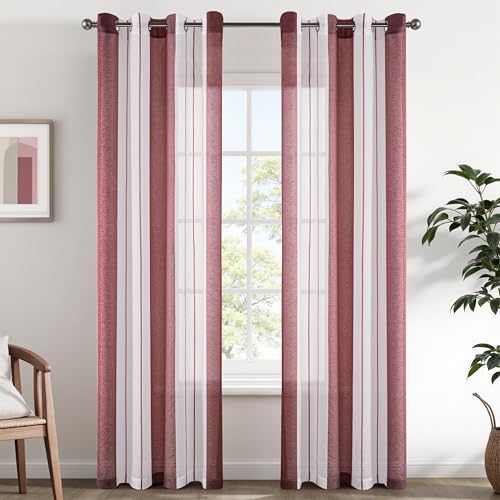 EMEMA Vorhänge mit Ösen Burgund-Weiss Streifen Voile Gardinen Halbtransparent Wohnzimmer 140x225cm Dekorieren 2er Set Stores Schals mit Ösenschal Vorhang Moderner Schlafzimmer EMEMA Vorhänge mit Ösen Burgund-Weiss Streifen Voile Gardinen Halbtransparent Wohnzimmer 140x225cm Dekorieren 2er Set Stores Schals mit Ösenschal Vorhang Moderner Schlafzimmer von EMEMA