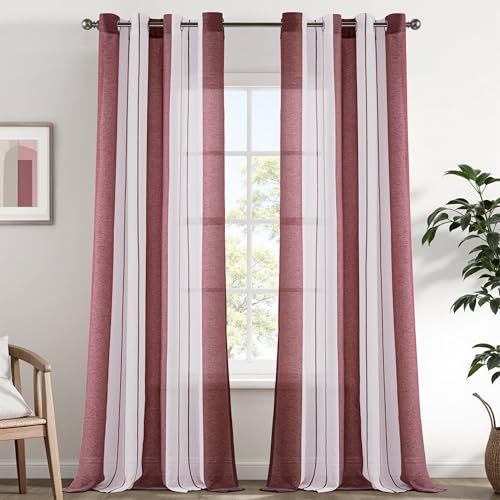 EMEMA Vorhänge mit Ösen Burgund-Weiss Streifen Voile Gardinen Moderner Wohnzimmer 2er Set Stores Schals mit Ösenschal Halbtransparent Dekorieren Schlafzimmer Vorhang 140x260cm EMEMA Vorhänge mit Ösen Burgund-Weiss Streifen Voile Gardinen Moderner Wohnzimmer 2er Set Stores Schals mit Ösenschal Halbtransparent Dekorieren Schlafzimmer Vorhang 140x260cm von EMEMA