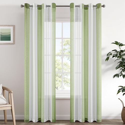 EMEMA Vorhänge mit Ösen Hellgrün-Weiss Streifen Voile Gardinen Halbtransparent Wohnzimmer 140x225cm Dekorieren 2er Set Stores Schals mit Ösenschal Vorhang Moderner Schlafzimmer EMEMA Vorhänge mit Ösen Hellgrün-Weiss Streifen Voile Gardinen Halbtransparent Wohnzimmer 140x225cm Dekorieren 2er Set Stores Schals mit Ösenschal Vorhang Moderner Schlafzimmer von EMEMA