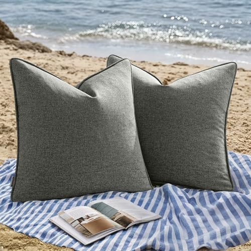 EMEMA Wasserfest Kissenbezug Outdoor Wasserdicht Sofakissen Dekokissen Kissenbezüge Dekorativ Kissen Kissenhülle aus Polyster für Garten Sofa Wohnzimmer Bett 2er Set 50x50 cm Dunkelgrau-b von EMEMA