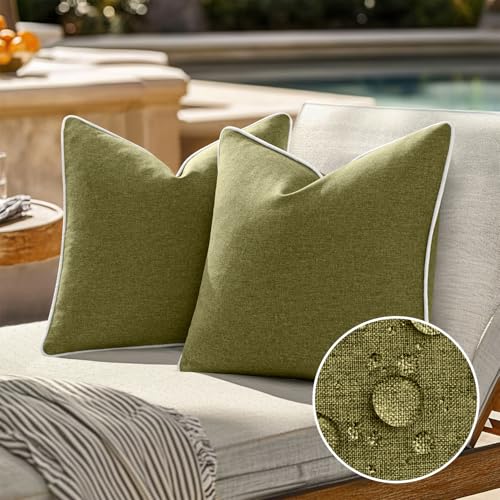 EMEMA Wasserfest Kissenbezug Outdoor Wasserdicht Sofakissen Dekokissen Kissenbezüge Dekorativ Kissen Kissenhülle aus Polyster für Garten Sofa Wohnzimmer Bett 2er Set 50x50 cm Dunkelgrün von EMEMA