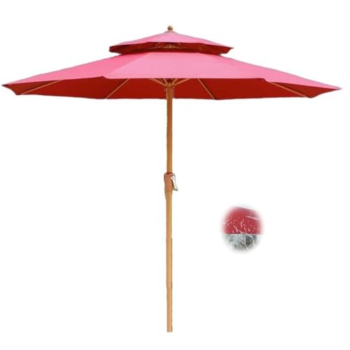 EMENKD 2.7m Terrassenschirm Tischschirm Für Den Außenbereich Mit Kurbel, Beigefarbener Strandschirm, Wasserdichter Sonnenschirm, Großer Sonnenschirm, UV-Schutz(Red) von EMENKD