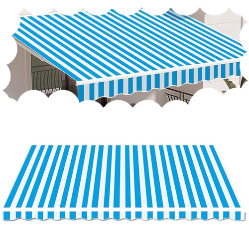 EMENKD Ersatz-Sonnenschutz Aus Stoff Für Außenmarkisen, Einziehbare Terrassenmarkise, UV- Und Wasserbeständig, 100% Polyestergewebe, Gestreifte Sonnenschutzabdeckung(Blue,16x10ft(485x300cm)) von EMENKD
