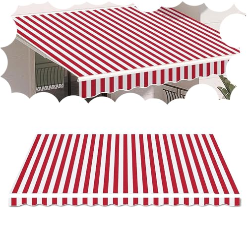 EMENKD Ersatz-Sonnenschutz Aus Stoff Für Außenmarkisen, Einziehbare Terrassenmarkise, UV- Und Wasserbeständig, 100% Polyestergewebe, Gestreifte Sonnenschutzabdeckung(Red,13x10ft(400x300cm)) von EMENKD