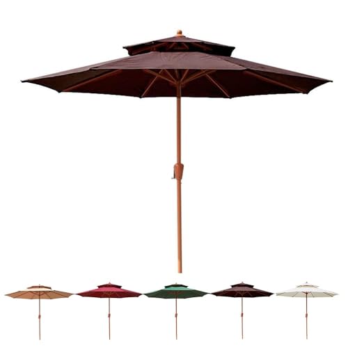 EMENKD Terrassenschirm Mit Doppelter Oberseite, 2.7m Wasserdichter Marktschirm, Tischschirm Im Freien Für Balkon, Garten, Deck, Rasen, Pool – UV-Sonnenschutz(Brown) von EMENKD