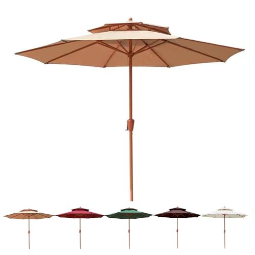 EMENKD Terrassenschirm Mit Doppelter Oberseite, 2.7m Wasserdichter Marktschirm, Tischschirm Im Freien Für Balkon, Garten, Deck, Rasen, Pool – UV-Sonnenschutz(Khaki) von EMENKD