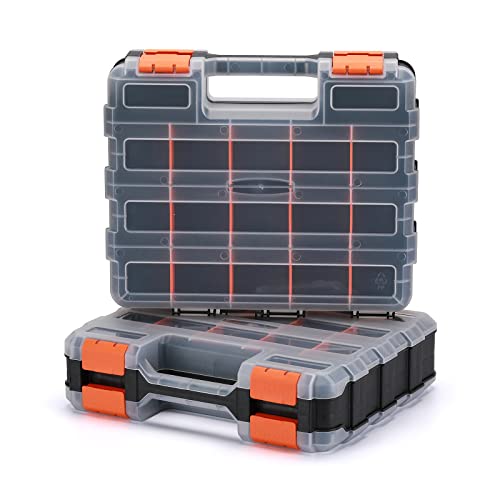 EMENTOL 2xdoppelseitige Werkzeug-Organizer mit schlagfestem Polymer und anpassbaren, abnehmbaren Kunststoff-Trennwänden, Hardware-Box-Aufbewahrung, 34 Fächer, schwarz/orange von EMENTOL