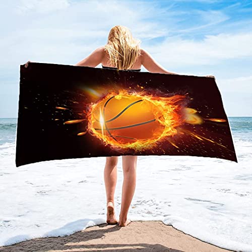 EMENZA Basketball Strandtuch Groß 70 x 150 cm, 3D Flamme Microfaser Strandtuch Badetuch, Schnelltrocknend Strandtücher Herren Frauen Badetücher, Strandlaken, Handtuch, Strandhandtuch, Handtücher von EMENZA