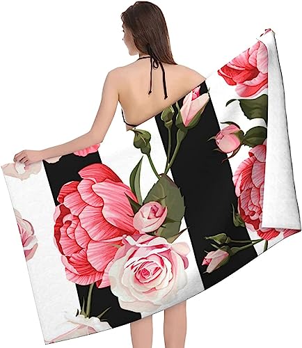 EMENZA Blumen Strandtuch Groß 80 x 160 cm, 3D Streifen Microfaser Strandtuch Badetuch, Schnelltrocknend Strandtücher Herren Frauen Badetücher, Strandlaken, Handtuch, Strandhandtuch, Handtücher von EMENZA