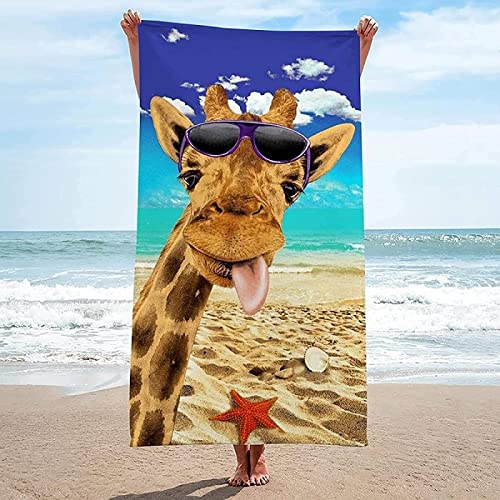 EMENZA Lustige Giraffe Strandtuch 100 x 200 cm, 3D Tier Microfaser Strandtuch Badetuch Groß, Schnelltrocknend Strandtücher Herren Frauen Badetücher, Strandlaken, Handtuch, Strandhandtuch von EMENZA