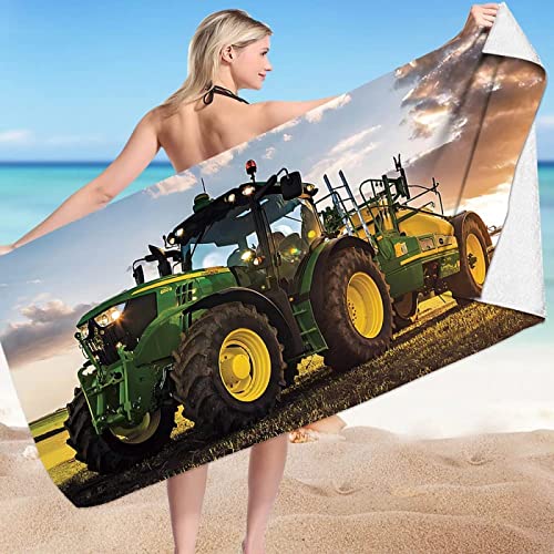 EMENZA Strandtuch Groß 100 x 200 cm Traktor, Microfaser Handtücher Badetuch Strandlaken Handtuch Grün, Schnell Trocknen Strandhandtuch Badetücher Herren Frauen Strandtücher Badehandtuch von EMENZA