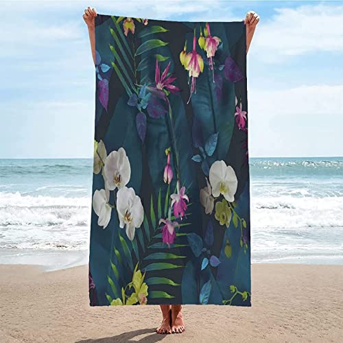 EMENZA Strandtuch Groß 100 x 200 cm Tropisch, Microfaser Handtücher Badetuch Strandlaken Handtuch Orchidee, Schnell Trocknen Strandhandtuch Badetücher Herren Frauen Strandtücher Badehandtuch von EMENZA