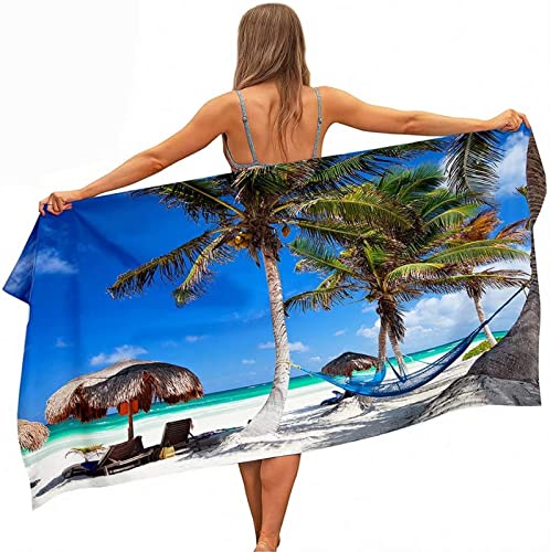 EMENZA Strandtuch Groß 150 x 200 cm Palme, 3D Palme Strandtuch Microfaser Handtücher Badetuch Strandlaken Handtuch, Schnell Trocknen Strandhandtuch Badetücher Herren Frauen Strandtücher von EMENZA