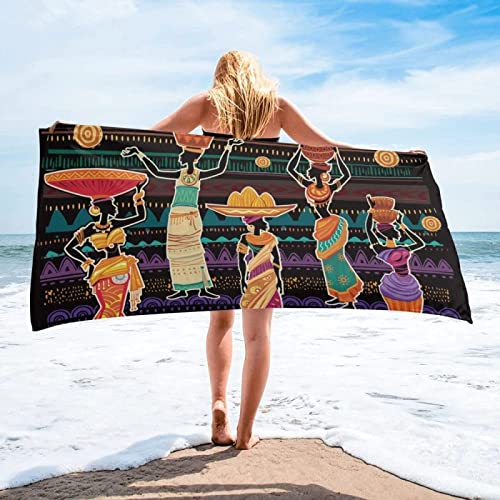 EMENZA Strandtuch Groß 70 x 150 cm Afrika, Microfaser Handtücher Badetuch Strandlaken Handtuch Stammesfrauen, Schnell Trocknen Strandhandtuch Badetücher Herren Frauen Strandtücher Badehandtuch von EMENZA