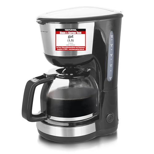Emerio CME-122933, Filter Kaffeemaschine, 1.25l für bis zu 10 Tassen frischen Kaffee, herausnehmbarer Permanent-Filter, Anti-Tropf-Funktion, Kaffeekanne aus Glas, Auto-Off, 1000 Watt, schwarz/silber von Emerio
