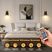 Wandlampe mit Fernbedienung Hornförmiger Schirm Schwarz-Gold 2er Pack mit Aufladebirne von EMERITPRO