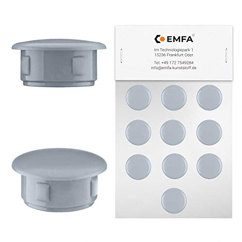 EMFA Abdeckstopfen für Bohrung Durchmesser 11 mm Grau RAL 7040 Blindstopfen Abdeckkappen Endkappen Verschlusskappen 50 Stück Kopfdurchmesser 14 mm, Borloch 1,1 cm von EMFA