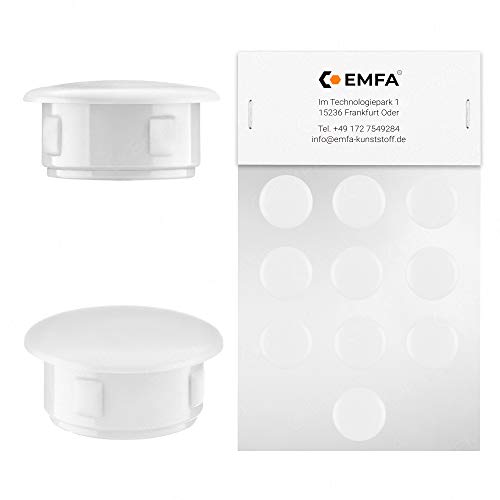 EMFA Abdeckstopfen für Bohrung Durchmesser 12 mm Weiß RAL 9010 Blindstopfen Abdeckkappen Endkappen Verschlusskappen 50 Stück Kopfdurchmesser 15 mm, Borloch 1,2 cm von EMFA