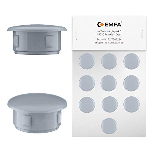 EMFA Abdeckstopfen für Bohrung Durchmesser 9 mm Grau RAL 7040 Blindstopfen Abdeckkappen Endkappen Verschlusskappen 25 Stück Kopfdurchmesser 13 mm, Borloch 0,9 cm von EMFA