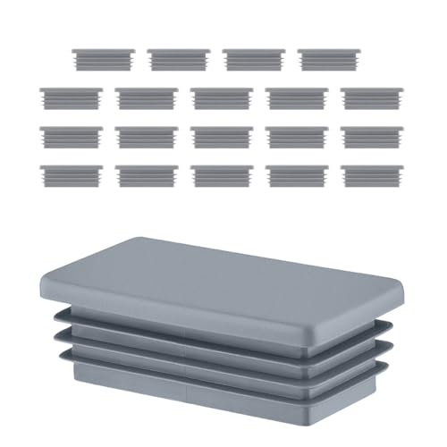 EMFA Lamellenstopfen 120x40 mm für Rechteckrohr – Grau Kunststoff Rechteckstopfen 40x120 – Endkappen Rohrstopfen 12x4 cm - 20 Stück von EMFA
